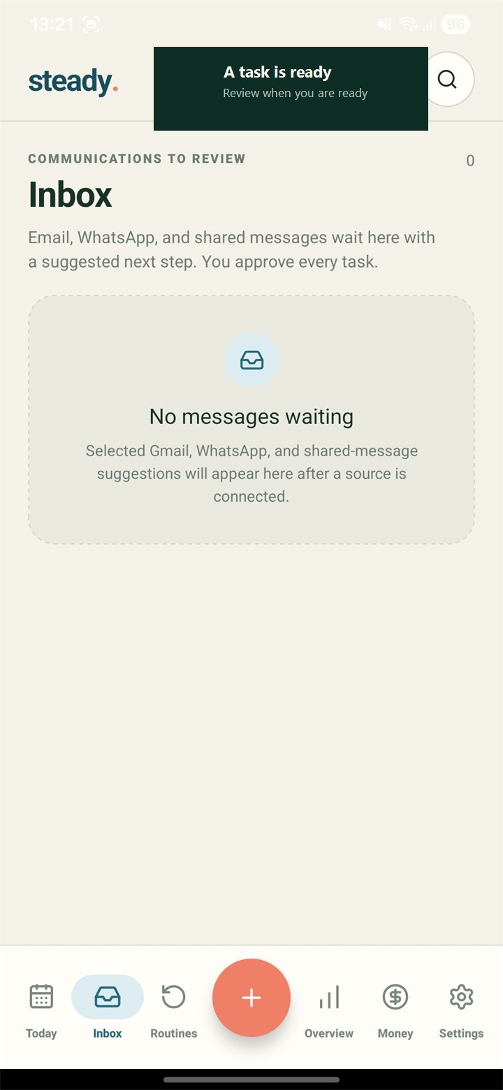 Steady Inbox screen for captured messages